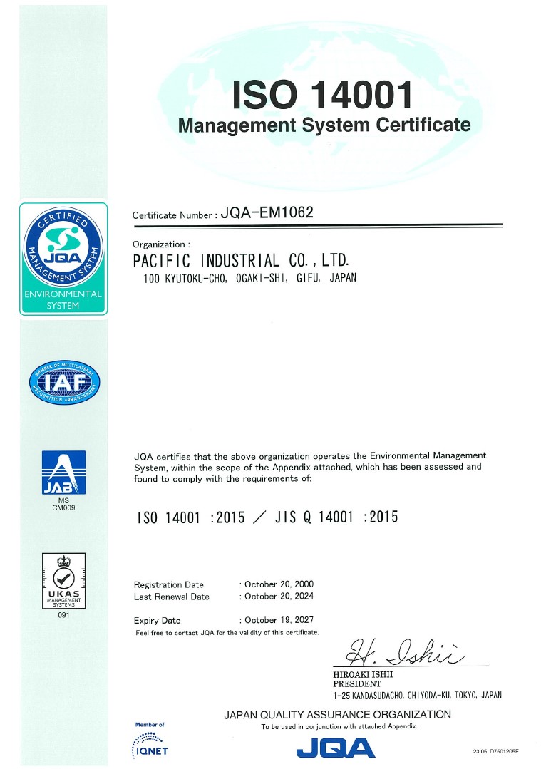 ISO 14001 registration certificate